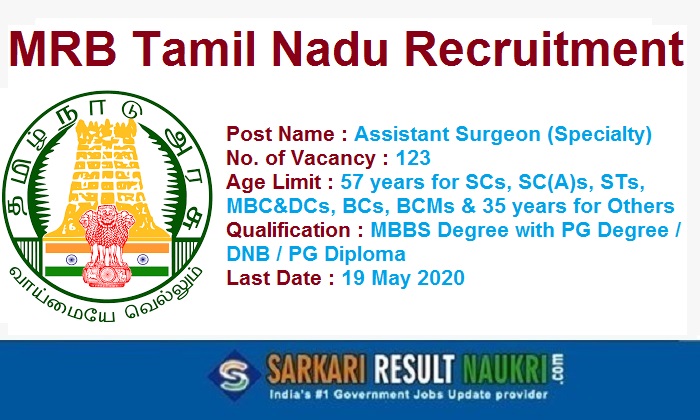 MRB Tamil Nadu Assistant Surgeon Recruitment 2020
