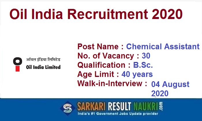 Oil India Chemical Assistant Recruitment 2020