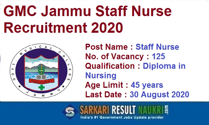 GMC Jammu Staff Nurse Recruitment