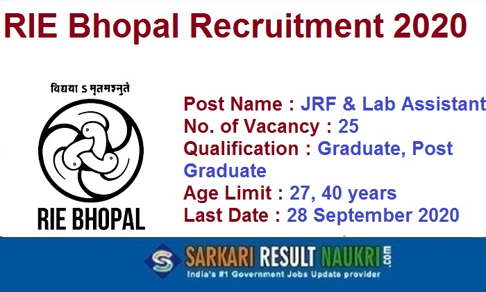 RIE Bhopal JRF Recruitment 2020