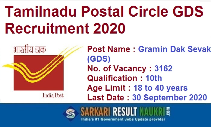 Tamilnadu Postal Circle GDS Recruitment 2020