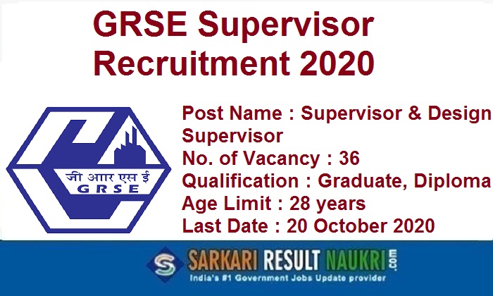 GRSE Supervisor Recruitment 2020